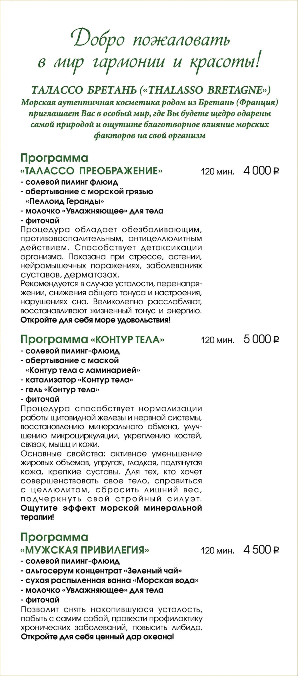 СПА меню